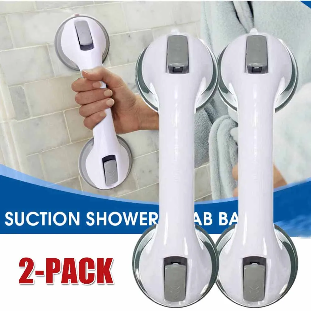 2Pcs Bathroom Suction Cup Handrail Grip Shower Tub Grab Bar Anti Slip Handle Rail Aid For Kid Elderly Safety Bath Shower Toilet