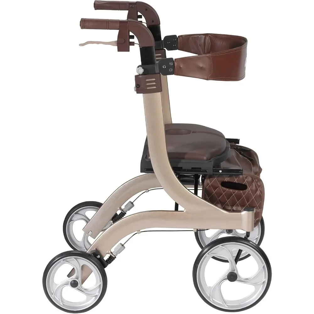 RTL10266CH-HS Nitro DLX Foldable Rollator Walker with Seat, Champagne (Brown) outdoor storage shed - Image 4