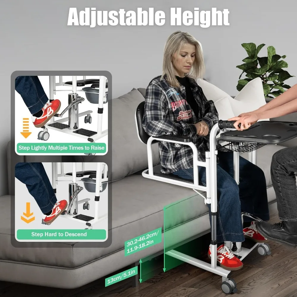 Hydraulic Patient Lift Nursing Chair 4 in 1 Shower Chair Transport Wheelchair Adjustable Lifting Height Transfer Aid