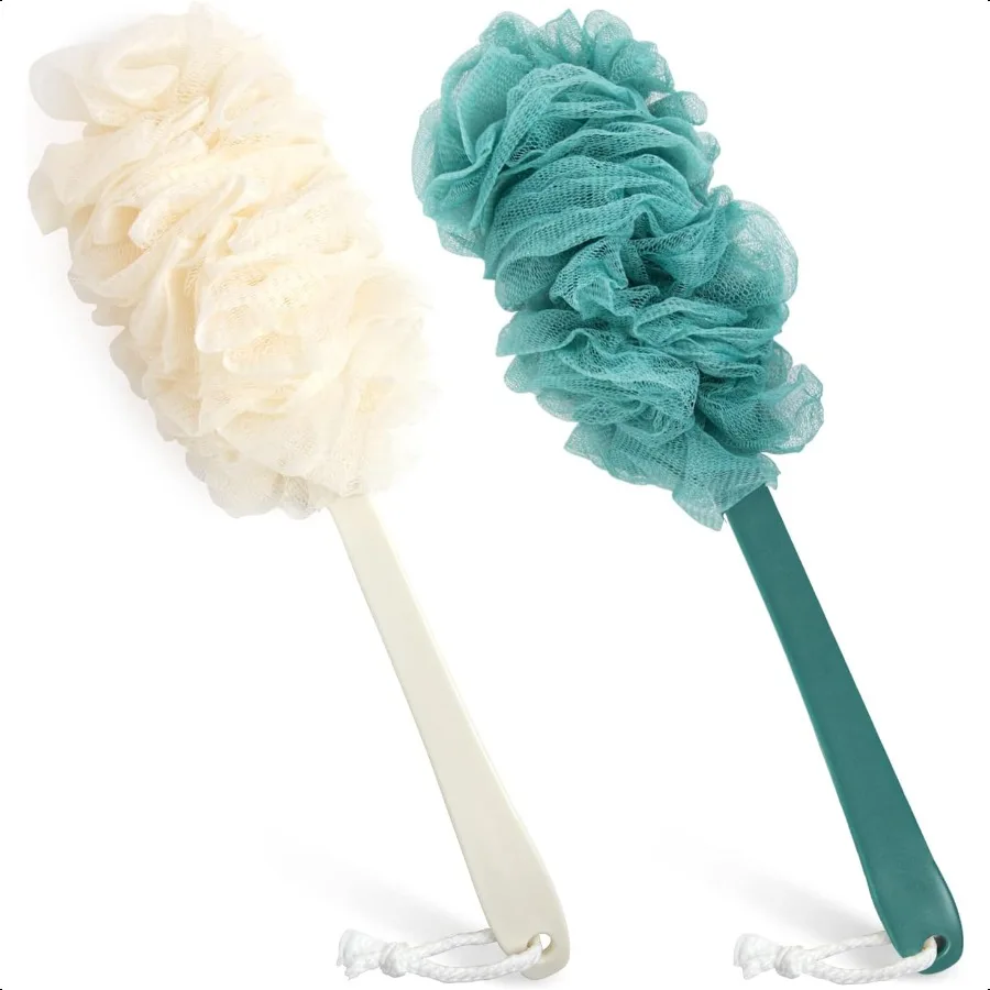 2Pack Back Scrubber for Shower Loofah Sponge Shower Brush Using Body Exfoliating with Long Handle Loofah on a Stick for Men Wom