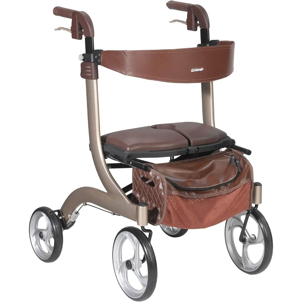 RTL10266CH-HS Nitro DLX Foldable Rollator Walker with Seat, Champagne (Brown) outdoor storage shed