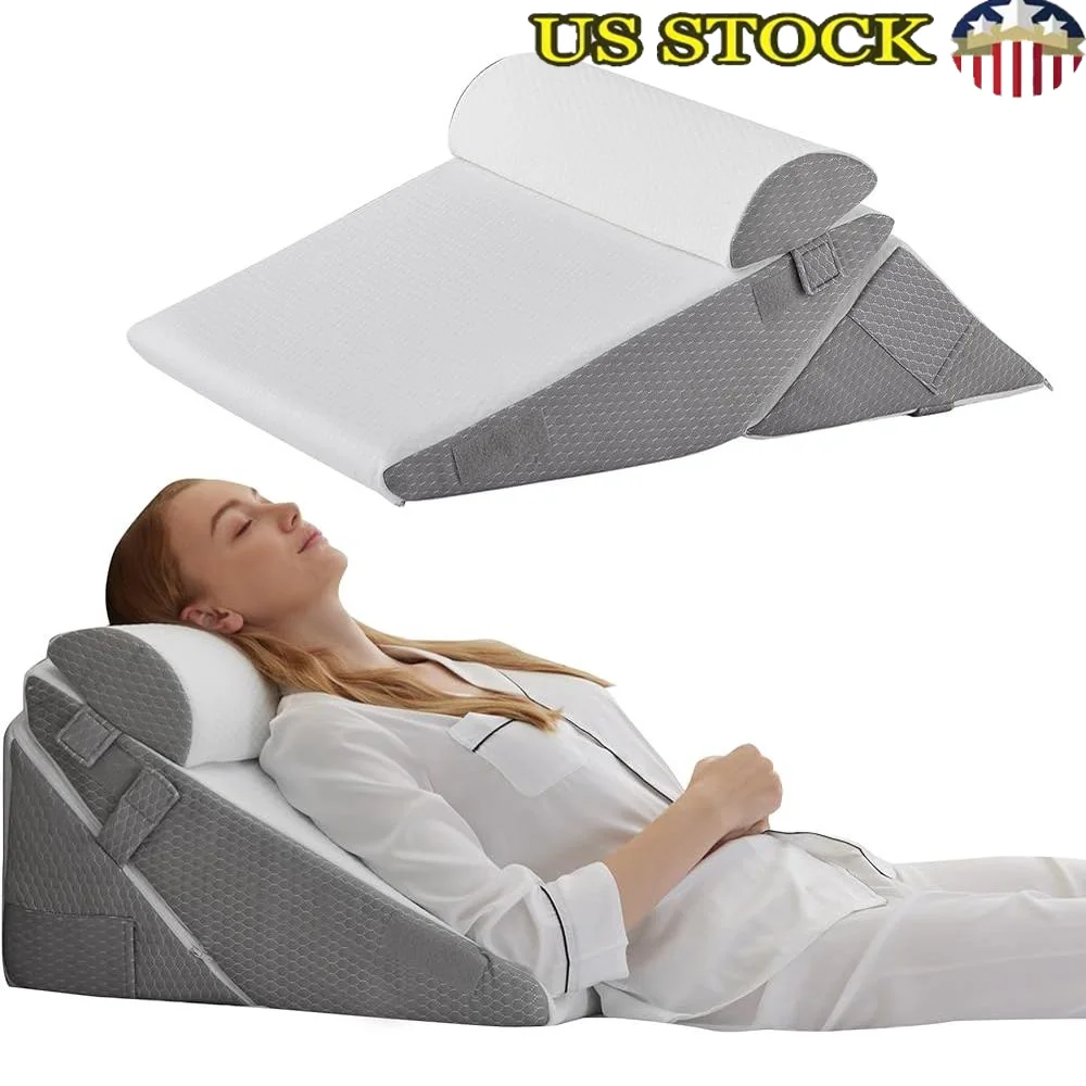 Adjustable 10-in-1 Wedge Pillow Set Orthopedic Bed Wedge Back Pain Relief Acid Reflux Support Memory Foam Folding Comfort