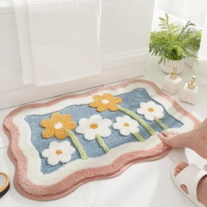 Cute Flower Bath Mat, Non Slip Water Absorbent Bathroom Rugs, Extra Soft Foot Mats, Machine Washable Quick Drying Bath Carpet fo