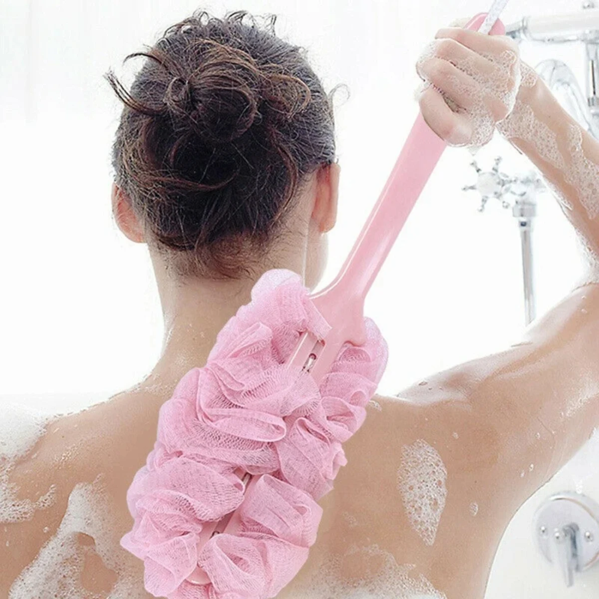 Long Handle Back Exfoliating Scrubber Sponge Soft Mesh Exfoliating Bath Bubble Hanging Back Body Bath Shower Brush